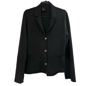 DONNA KARAN New York Vintage Made In Italy Black Knit Blazer Jacket Sweater